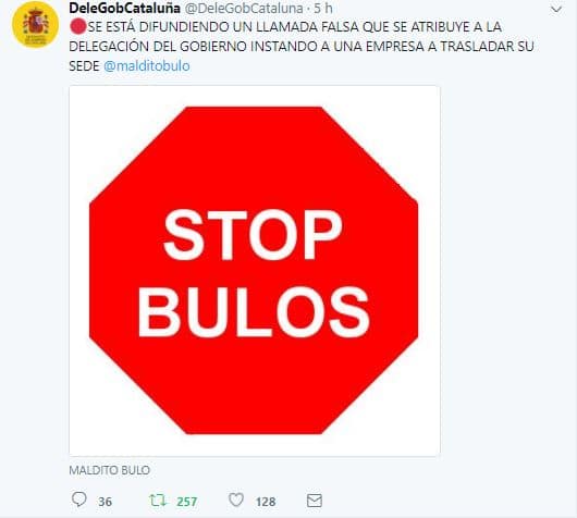 Bulo de la Delegación del Gobierno de Cataluña y la marcha de empresas