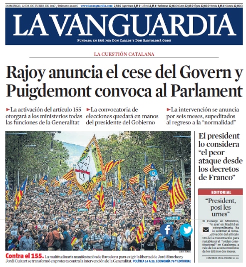 Qué dice La Vanguardia sobre la Independencia el día después del 155 Qué dice La Vanguardia sobre la Independencia el día después del 155